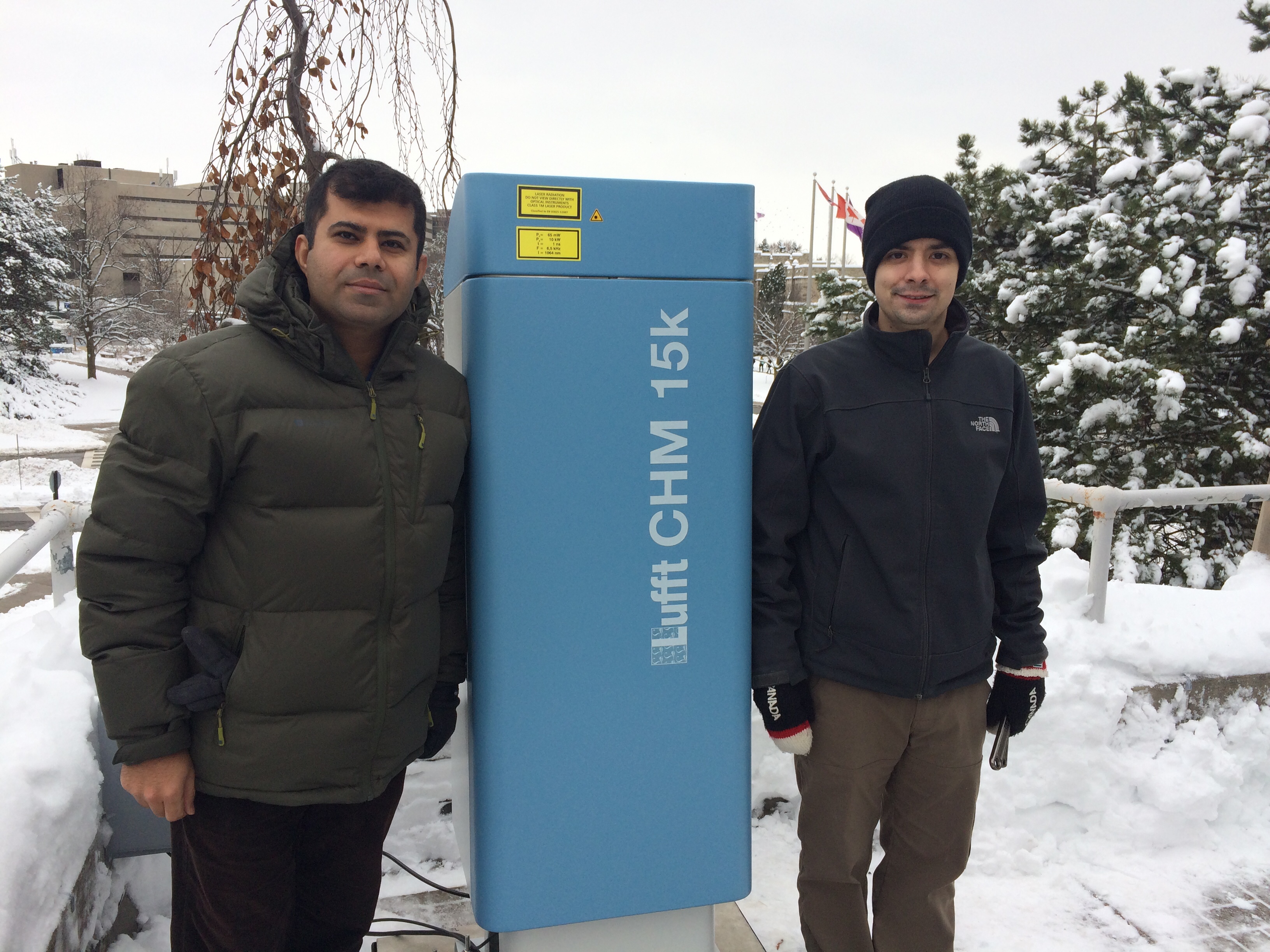 Our plucky Lufft Nimbus Ceilometer, with Crows Ali and Jeff.